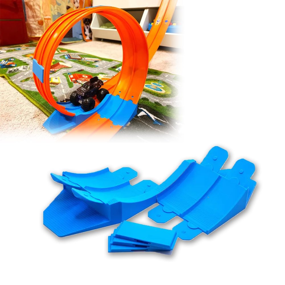 Double Loop Monster Truck Track Add-On Compatible with Hot Wheels Track Includes Double Loop + 3 Connectors