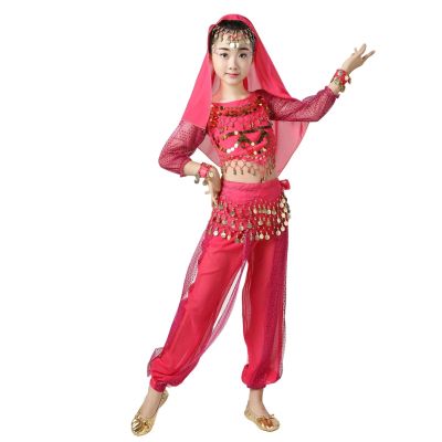 5 PCS Girls Sequin Bodysuit Sets Cute Sparkle Glitter Tops Perform Dance Costumes School Birthday Festival Party Long Sleeve Tops Waist Chain Headdress Bracelet Sets