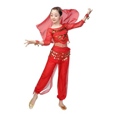 5 PCS Girls Sequin Bodysuit Sets Cute Sparkle Glitter Tops Perform Dance Costumes School Birthday Festival Party Long Sleeve Tops Waist Chain Headdress Bracelet Sets