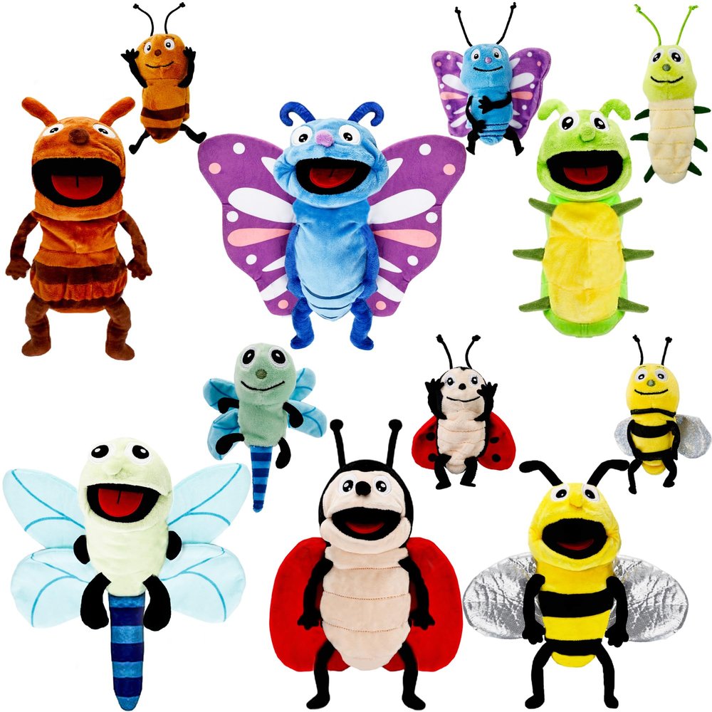 12 Pcs Plush Bug Finger Puppets Insect Hand Puppets Bulk Butterfly Bee Plush Toy with Working Mouth for Storytelling Role Playing Party Favors