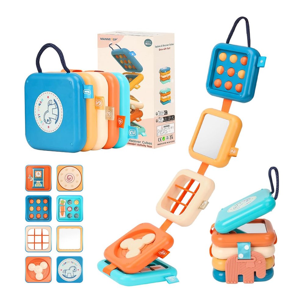 YINGZHIXING Busy Board for 1 2 3 Year Old - Montessori Travel Toy with Fine Motor Activities, Busy Cube Sensory Learning for Toddlers 1-3 - Perfect Baby Boy Girl Gift & Airplane Car Activity