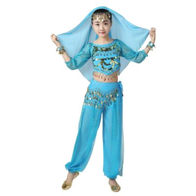 5 PCS Girls Sequin Bodysuit Sets Cute Sparkle Glitter Tops Perform Dance Costumes School Birthday Festival Party Long Sleeve Tops Waist Chain Headdress Bracelet Sets