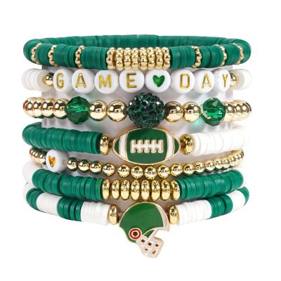Ardorchid Game Day Football Charm Bracelets Stackable Stretchy Sports Rugby Beaded Heishi Bracelet for Football Fans Game Day Gift Jewelry for Moms and Dads