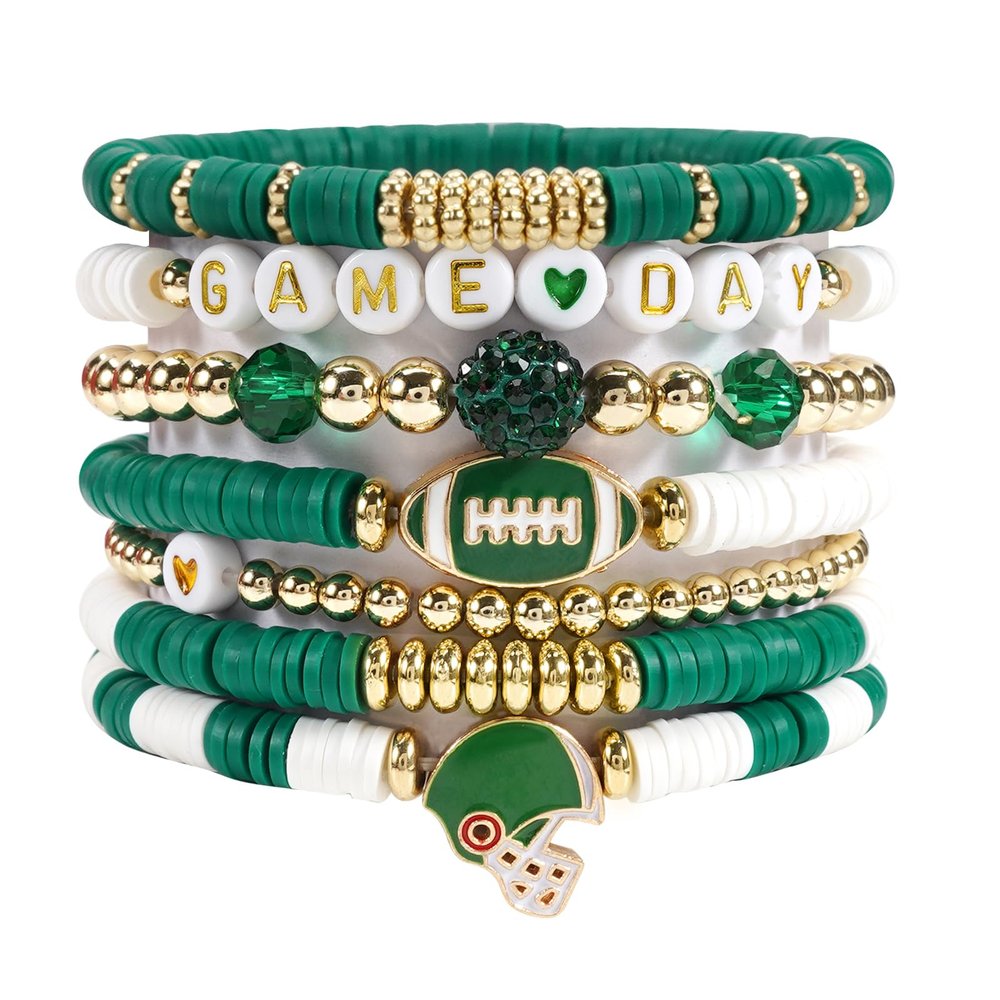 Ardorchid Game Day Football Charm Bracelets Stackable Stretchy Sports Rugby Beaded Heishi Bracelet for Football Fans Game Day Gift Jewelry for Moms and Dads