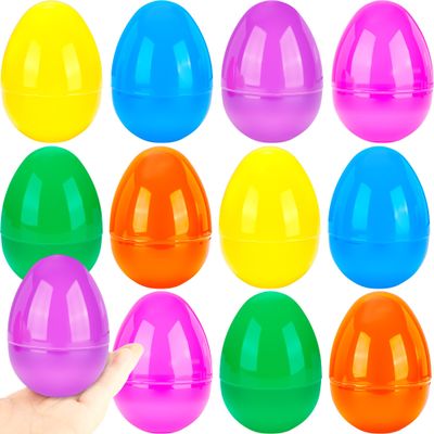 Haconba 12 Pack 4 Inch Fillable Easter Eggs Colorful Large Plastic Easter Eggs for Easter Basket Fillers Egg Hunt Party Supplies, 6 Colors