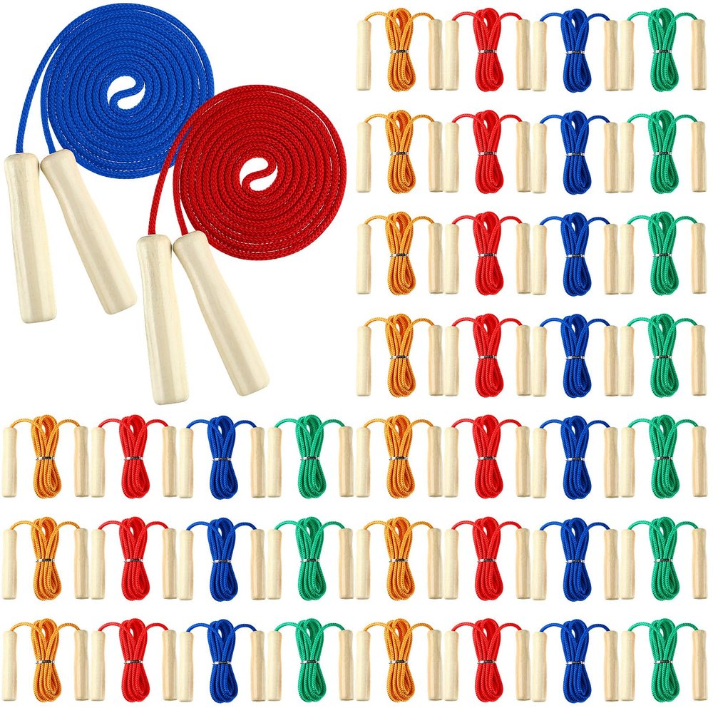 Sonwyoung 8.53 FT Jump Ropes for Kids Adults Adjustable Cotton Skipping Rope with Wooden Handle for Multiplayer Double Dutch Jump Rope Exercise Outdoor Fun School Sport Game Gift(100 Pack)