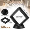 60 Pcs 3D Floating Display Case, Plastic Coin Holder with Stand for Challenge Coins, Medallions, Jewelry, Rocks and Specimens, 2.76x2.76x0.79 Inch Protective Frame, Black view 2