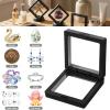 60 Pcs 3D Floating Display Case, Plastic Coin Holder with Stand for Challenge Coins, Medallions, Jewelry, Rocks and Specimens, 2.76x2.76x0.79 Inch Protective Frame, Black view 4