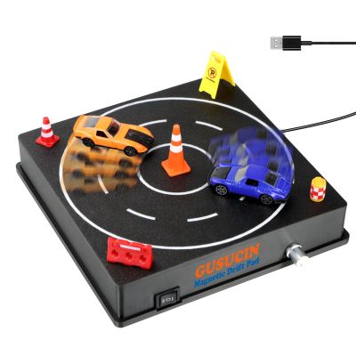 Magnetic Drift Pad for Hot Wheels Cars 1:64 Spinning Drift Track with Adjustable Speed & Direction, USB Powered Drift Pad with 5 Decorations, Display Stand for All 1:64 Scale Diecast Cars (Black)