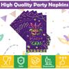100Pcs Mardi Gras Napkins - Mardi Gras Party Decorations Carnival Mask Fat Tuesday Theme Supplies Disposable Luncheon Dinner Napkins 7.8" x4.3" for Masquerade Party Holiday Home view 3
