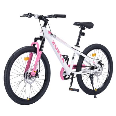 24 Inch Mountain Bike for Kids Age 9-12 - MTB with Suspension Fork & Gears, Multiple Colors Boys Girls Off-Road Bike (White Steel)