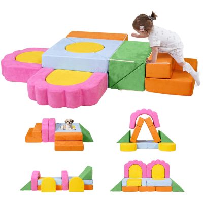 13-Piece Modular Foam Climbing Blocks Set for Toddlers - Floral Soft Play Structure for Indoor Crawling & Climbing Play with Washable Cover for Bedrooms, Playrooms, Daycares and Schools,Multicolor