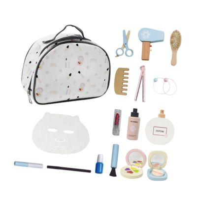 Menolana Wooden Makeup Kit Pretend Wood Beauty Salon Toy with Cosmetic Bag Learning Toy Birthday Gifts Play House Beauty Game Children