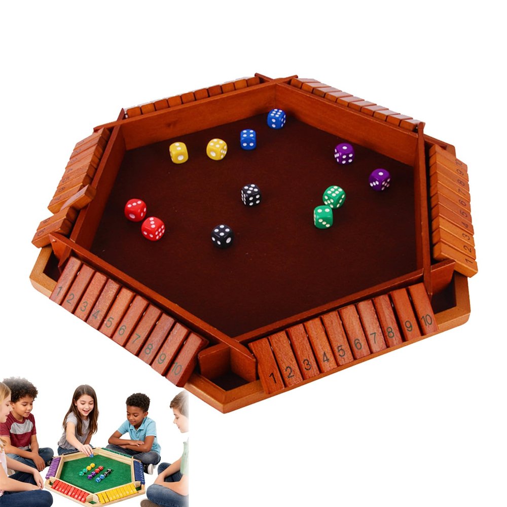 Aytdhfrn Shut The Box Game, Shut The Box-Wooden Dice Board Game, Funny Family Games, Colorful 6 Sided Wooden Board Math Number Games for 2-4 Players & Kids Adults (E)