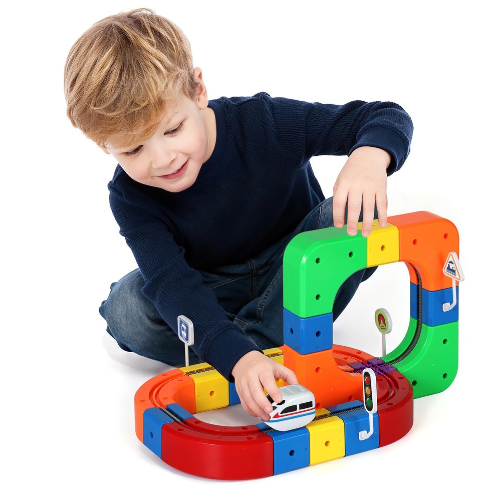 Electric Train Set for Kids Flexible Race Track Toy DIY 3D Embedded Layouts & Motorized Car 3-8 Year Old Boys Girls Toys STEM Learning Gift (51Pcs)