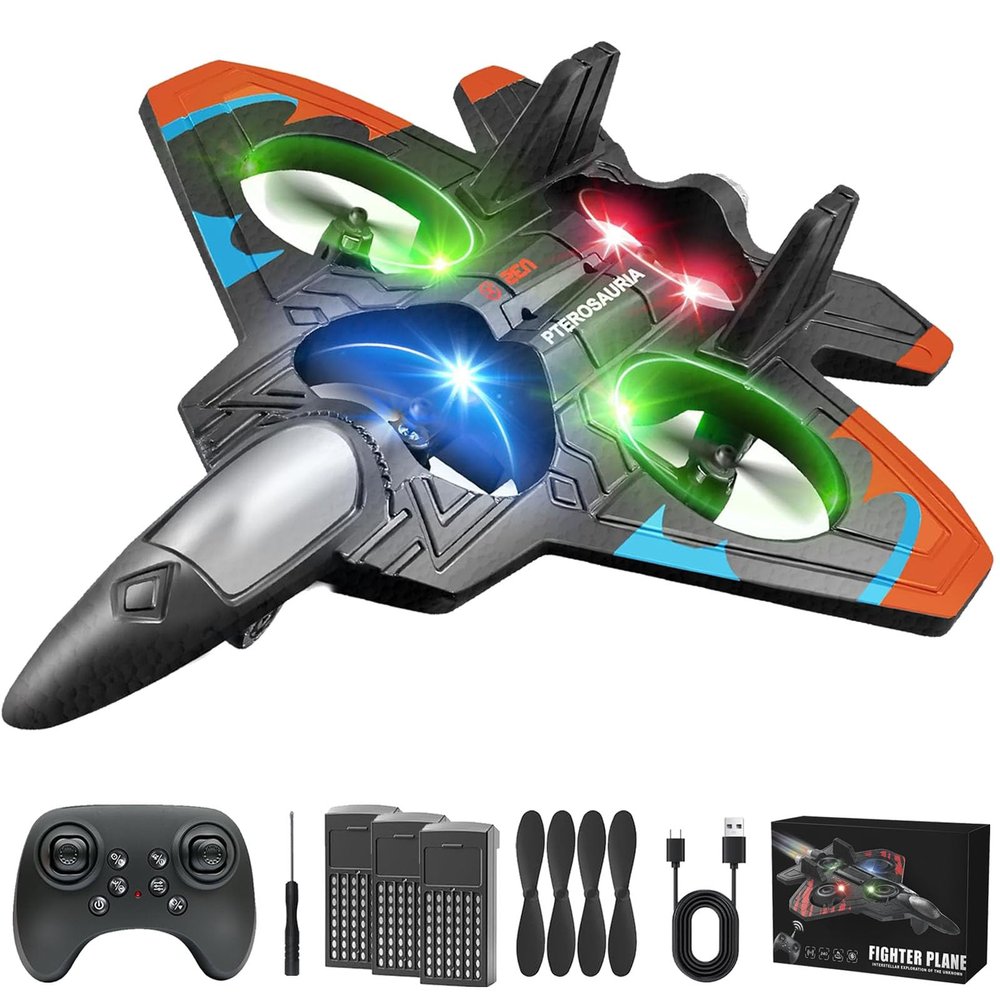 2026 New RC Stunt Fighter Jet Toy for Kids with 360 Flips & LED Lights, Foam Remote Control Airplane RC Plane for Kid Boy Adult, Altitude Hold Speed Adjust, RC Airplane Fighter Jet Toy Gifts