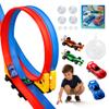 MINDNOOK 16 Ft Flexible Race Car Track Set for Kids, Portable Roll-Up Racetrack with 4 Cars & Suction Cups, Compatible with 1:64 Diecast Toy Cars, Gift for Boys & Girls Ages 4-12 view 1