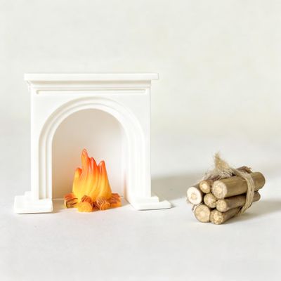 3 Pack Dollhouse Decoration, 1:12 Miniature Fireplace Set with Flame Effect, Desktop Model with Log Bundle, Arch Design (White)