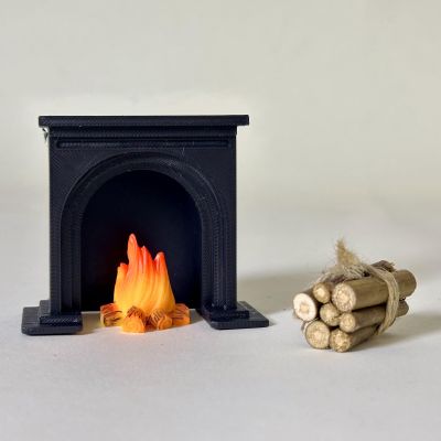 3 Pack Dollhouse Decoration, 1:12 Miniature Fireplace Set with Flame Effect, Desktop Model with Log Bundle, Arch Design (Black)