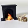 3 Pack Dollhouse Decoration, 1:12 Miniature Fireplace Set with Flame Effect, Desktop Model with Log Bundle, Arch Design (Black) view 2