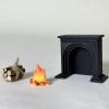 3 Pack Dollhouse Decoration, 1:12 Miniature Fireplace Set with Flame Effect, Desktop Model with Log Bundle, Arch Design (Black) view 4
