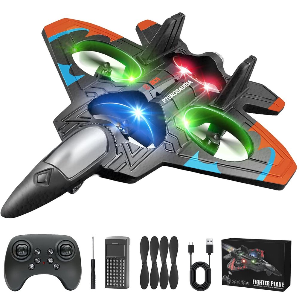 2026 New RC Stunt Fighter Jet Toy for Kids with 360 Flips & LED Lights, Foam Remote Control Airplane RC Plane for Kid Boy Adult, Altitude Hold Speed Adjust, RC Airplane Fighter Jet Toy Gifts