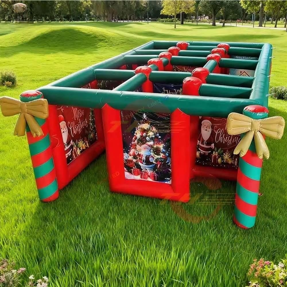 20x13ft Full Printing Portable Christmas Themed Maze Arena Festival Santa Claus Labyrinth Games(6x4m with Blower)