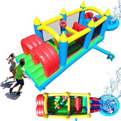 30FT Commercial Grade Bounce House for Adult, (Heavy Duty PVC) (Splash Big Water Pool) (1100W UL Blower) Inflatable Obstacle Course with Slide, Ball Pit, Large Backyard Lawn Party Game