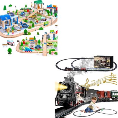 172Pcs Wooden Train Set for Toddlers & Train Set with More Track (Classic)
