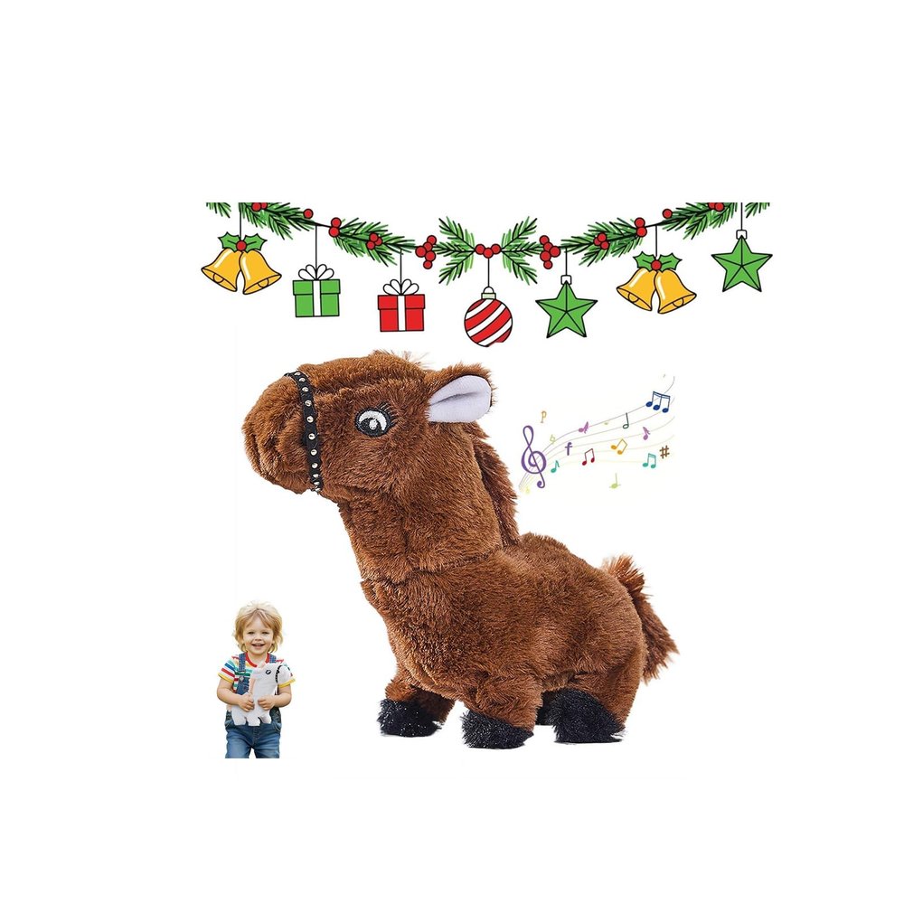 Electric Plush Horse,Interactive Walking Pony with Joyful Neighing Sound,Realistic Head Wagging & Tail Movement,Adorable Realistic Animal Pet Toys,Cute Soft Animated Horse Toys,for ChristmasGift