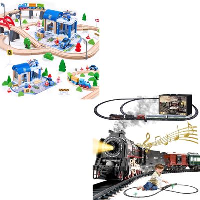 102Pcs Wooden Train Set for Toddlers & Train Set with More Track (Classic)