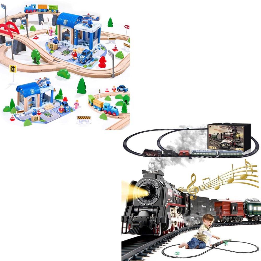 102Pcs Wooden Train Set for Toddlers & Train Set with More Track (Classic)