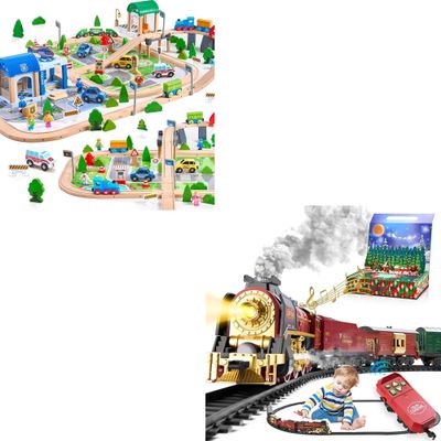 172Pcs Wooden Train Set for Toddlers & Train Set with Gift Case and Remote Control (Christmas Train)