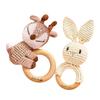 Personalized Crochet Baby Rattle,Custom Wooden Rattle with Engraved Name,Handmade Croche Animal Ring Toy for Babies view 1