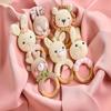 Personalized Crochet Baby Rattle,Custom Wooden Rattle with Engraved Name,Handmade Croche Animal Ring Toy for Babies view 2