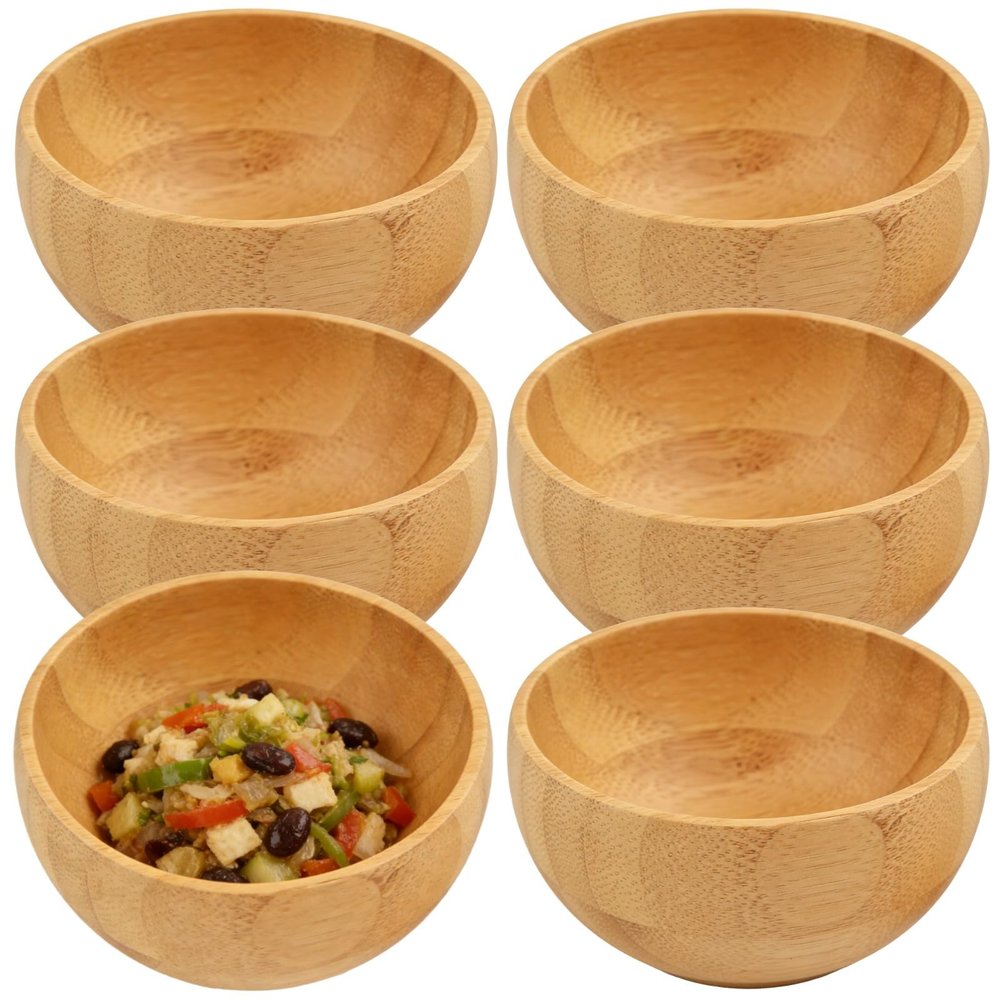Toyosport 6 Pcs Bamboo Wooden Bowls Set, 2.6 in Small Serving Bowls for Appetizers, Side Dishes, Condiments, Dipping Sauce Bowls, Reusable Brown Bowls