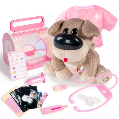 Interactive Vet Play Set, Toy Veterinarian Kit for Kids,Pretend Pet Doctor Set with Electronic Dog and Dress Up Costume Playset for Toddler Girls 3-5 Gifts