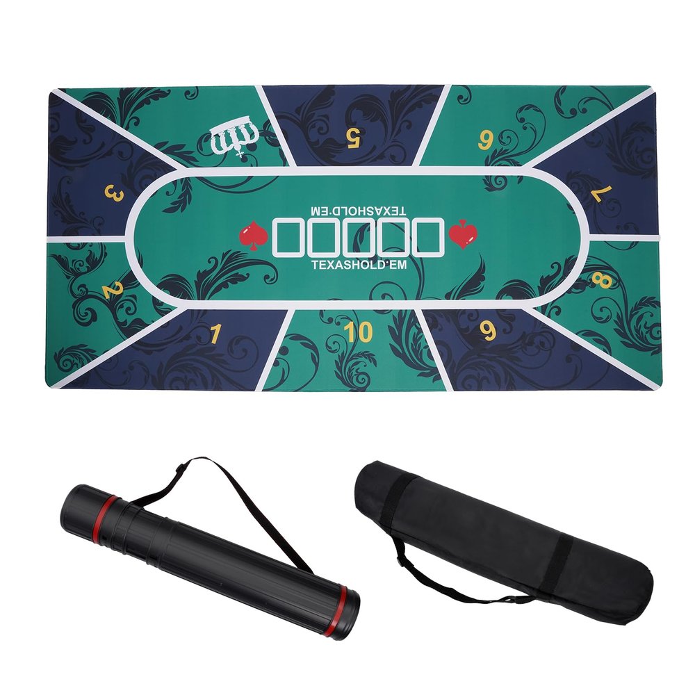 Nugnurt Poker Mat for 10 Players, 47x24 Inch Texas Holdem Poker Table Mat with Non-Slip Rubber Backing, Waterproof Table Topper, Includes PE Storage Tube & Carry Bag