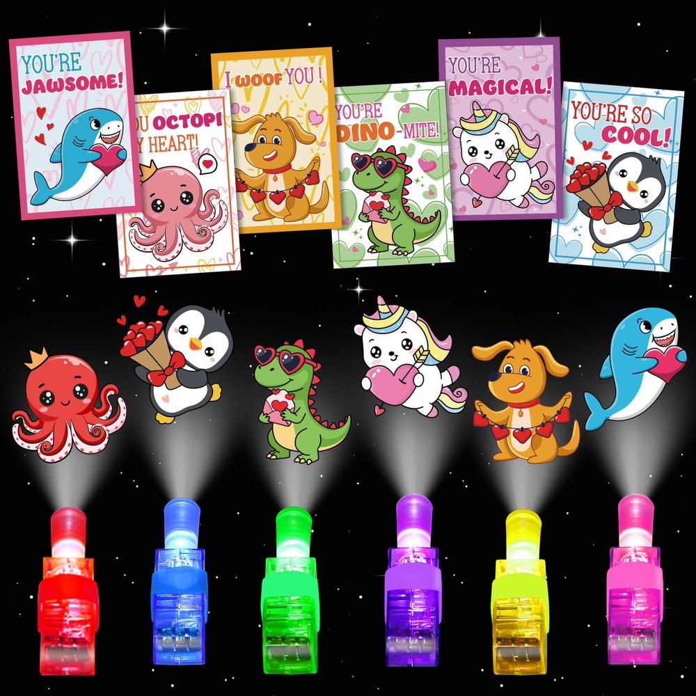 24 Pack Finger Lights Valentines, Bulk Valentines Day Cards Gifts for Kids School Gift Exchange Classroom Prizes Valentine s Day Cards Party Favors for Kids Boys Girls Goodie Bag Toys Stuffers
