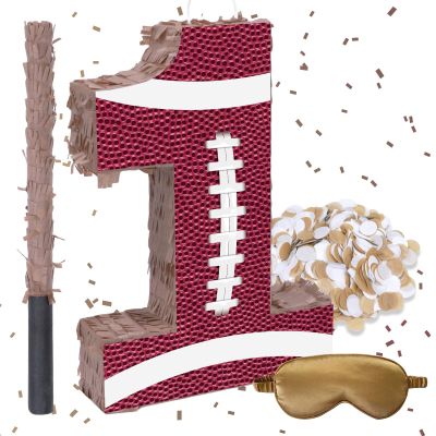16Inch Football Number 1 Piata Includes Blindfold, Wooden Stick and Confetti for Game Day Tailgate Party Decorations - 15.8"x 11x 2.76