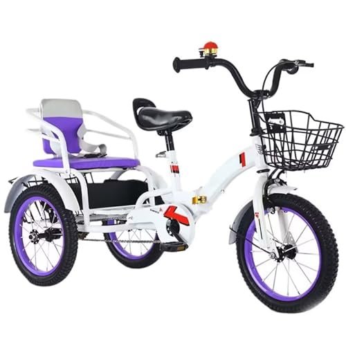 Folding Kids Tricycle with 18" Wheels, Adjustable Height, 3-Wheel Bike for Beginners, Human-Powered Trike with Baskets for Exercise, Shopping & Picnics, Front Caliper Brake.