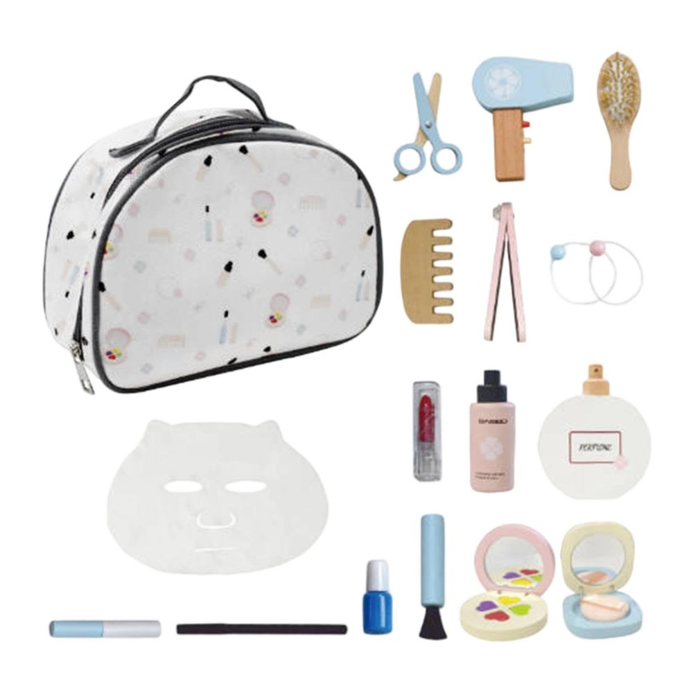 JunZheHub Wooden Makeup Toy Set Pretend Play Makeup Kit Role Playing Early Learing Hair Salon Girl Toys Play House Beauty Game Kids