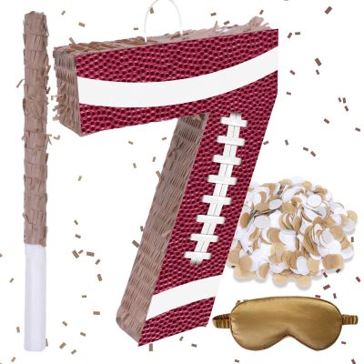 16Inch Football Number 7 Piata Includes Blindfold, Wooden Stick and Confetti for Game Day Tailgate Party Decorations - 15.8x 11x 2.76