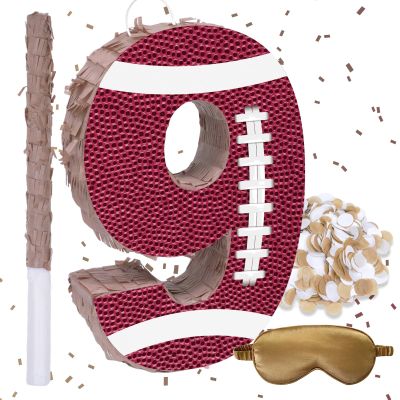 16Inch Football Number 9 Piata Includes Blindfold, Wooden Stick and Confetti for Game Day Tailgate Party Decorations - 15.8x 11x 2.76