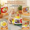 ROCKBIRDS 6-in-1 Montessori Activity Cube Toy, Busy Board for Toddlers 1-4, Educational Sensory Toys with Shape Sorter, Gears & Steering Wheel, Portable Travel Learning Toy, Gift for Baby Boys Girls view 3