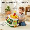 ROCKBIRDS 6-in-1 Montessori Activity Cube Toy, Busy Board for Toddlers 1-4, Educational Sensory Toys with Shape Sorter, Gears & Steering Wheel, Portable Travel Learning Toy, Gift for Baby Boys Girls view 4