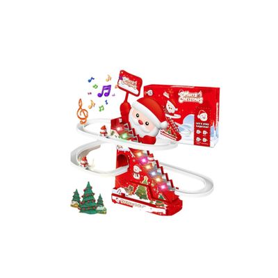 Christmas Santa Climbing Stairs Slide Toys, Animated Musical Gingerbread Ski Slope, Electric Santa Slide Track Climbing Toy, Xmas Stairs LED Light Music Motion Playset Home Decoraitons (Set B-5)