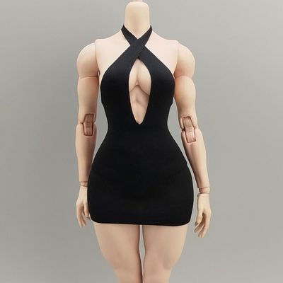 1/6 Scale Female Clothes, Cross-Strap Short Dress for 12-inches Action Figure Body, 1/6 Female Doll Costume Tight-Fitting Skintight Strappy Hip Bodycon Skirt Dress (Black)