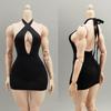1/6 Scale Female Clothes, Cross-Strap Short Dress for 12-inches Action Figure Body, 1/6 Female Doll Costume Tight-Fitting Skintight Strappy Hip Bodycon Skirt Dress (Black) view 3
