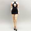 1/6 Scale Female Clothes, Cross-Strap Short Dress for 12-inches Action Figure Body, 1/6 Female Doll Costume Tight-Fitting Skintight Strappy Hip Bodycon Skirt Dress (Black) view 4